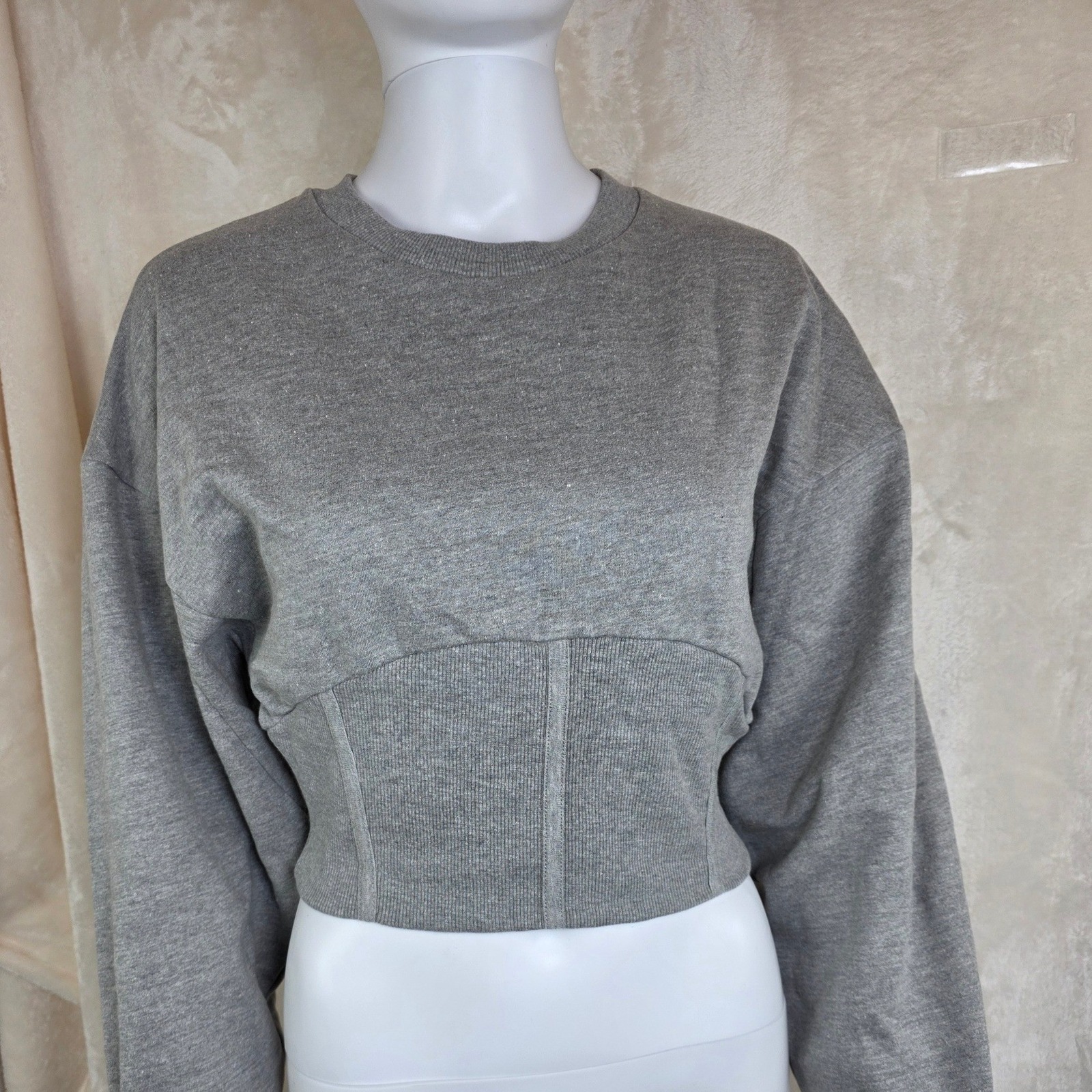 Urban Outfitters Grey Corset Waist Cropped Sweatshirt Raw Hem Medium Nwt